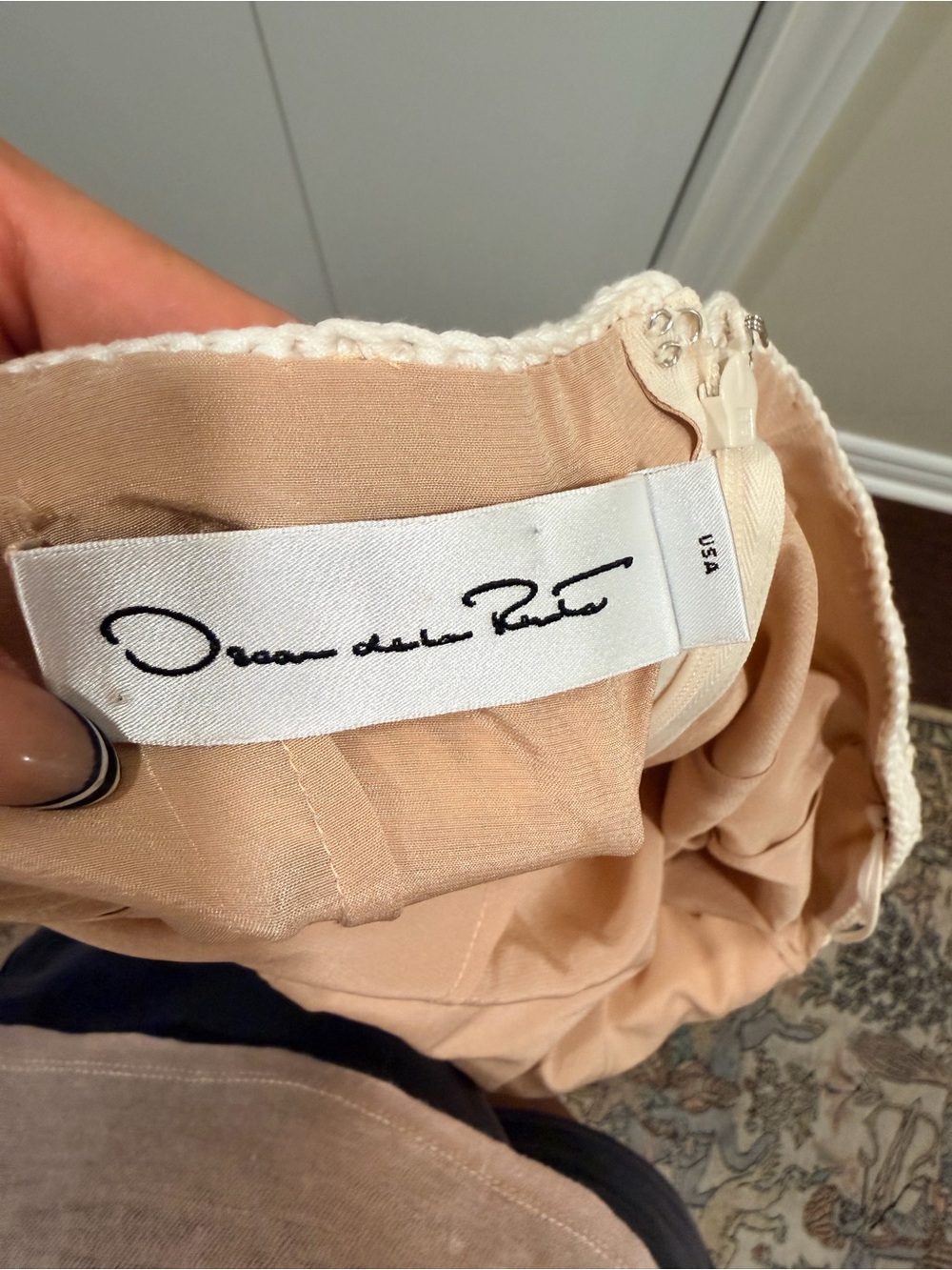 Oscar de la Renta Nude Crochet-Trim Dress - Picture 9 of 9